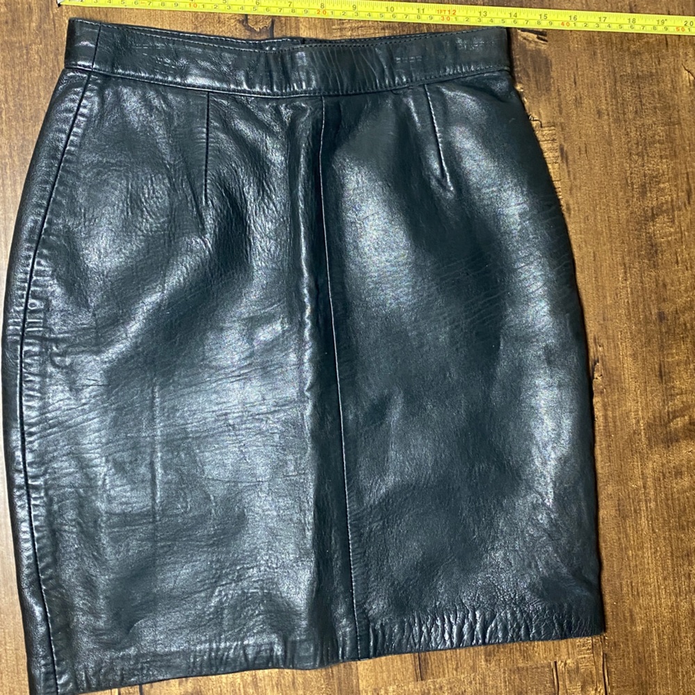 Vintage Andrew Marc Black Leather Pencil Skirt